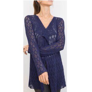 Eileen Fisher 100% Wool Lace Knit Cardigan Size-M Purple